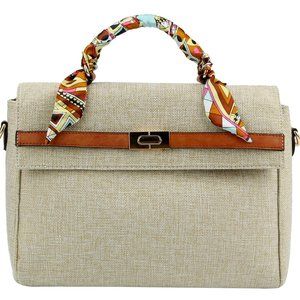 Linen Scarf Handle Satchel in Taupe